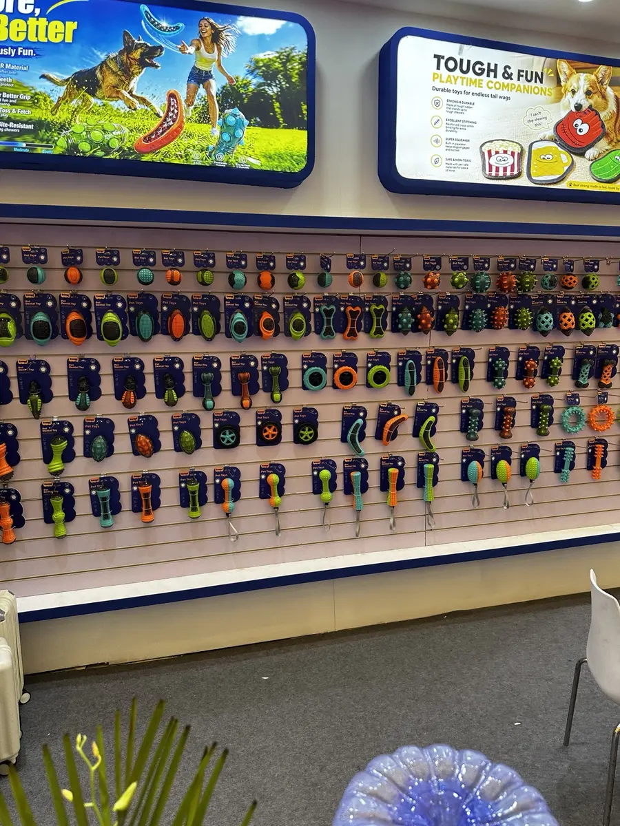 Pet toys displayed by an exhibitor at Pet Fair Asia