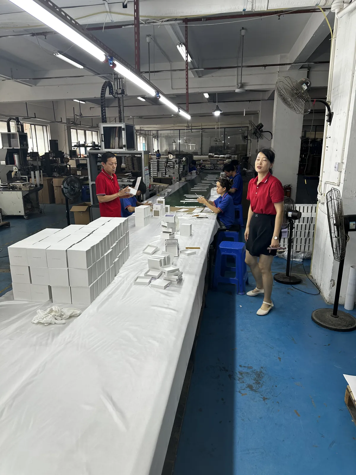 Packaging production line during a supplier visit in Guangdong