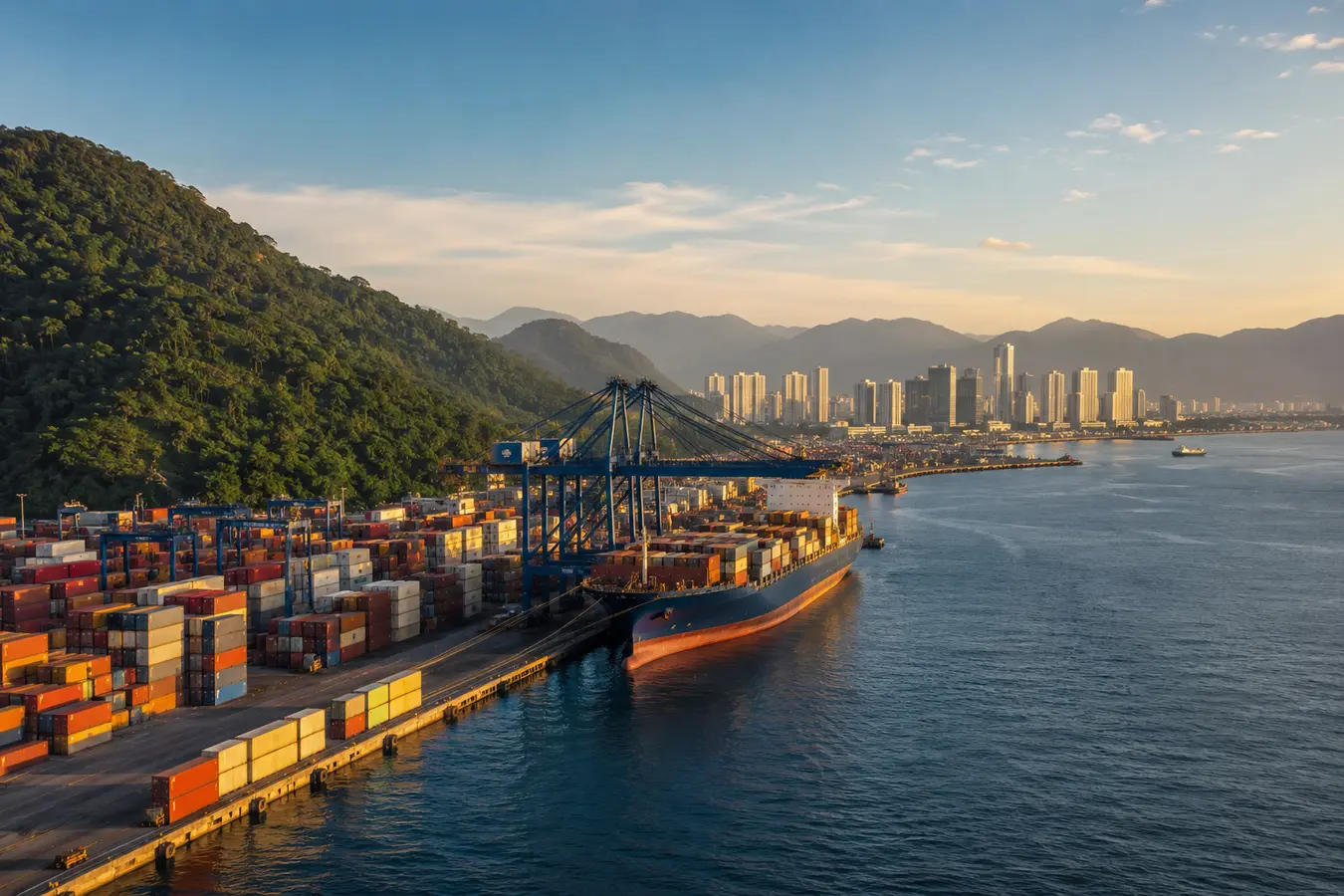 South American coastal commercial port and international cargo terminal